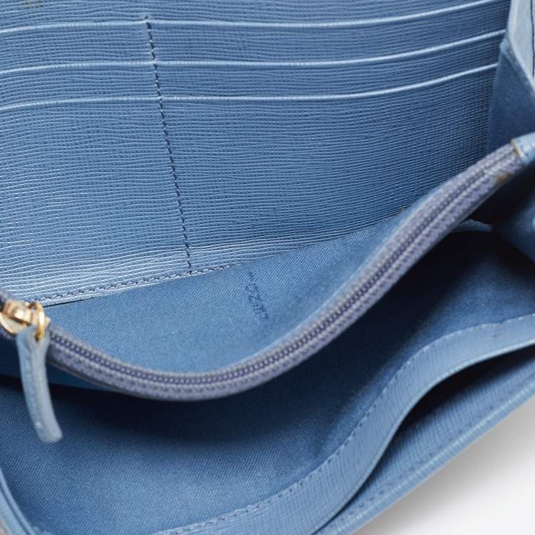 Pre Owned Fendi Brown/Blue Zucca Coated Canvas and Leather Flap Continental Wallet