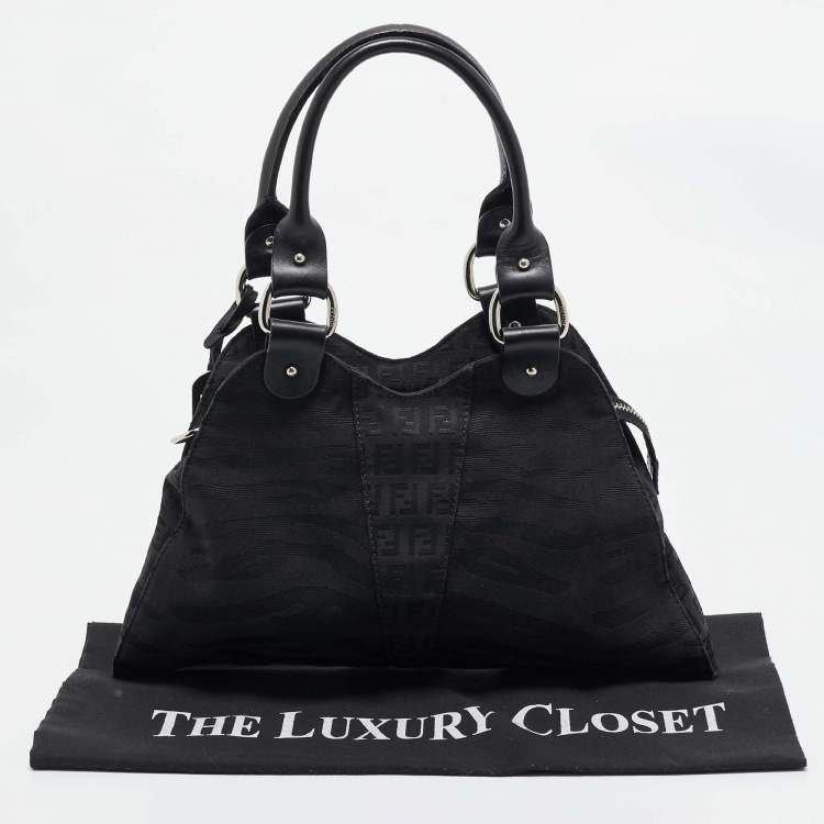 Pre Owned Fendi Black Zuchinno Fabric and Leather Devil Trapezio Tote