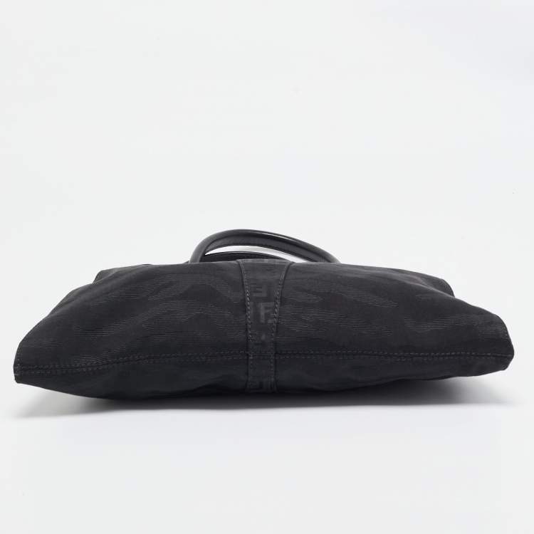 Pre Owned Fendi Black Zuchinno Fabric and Leather Devil Trapezio Tote