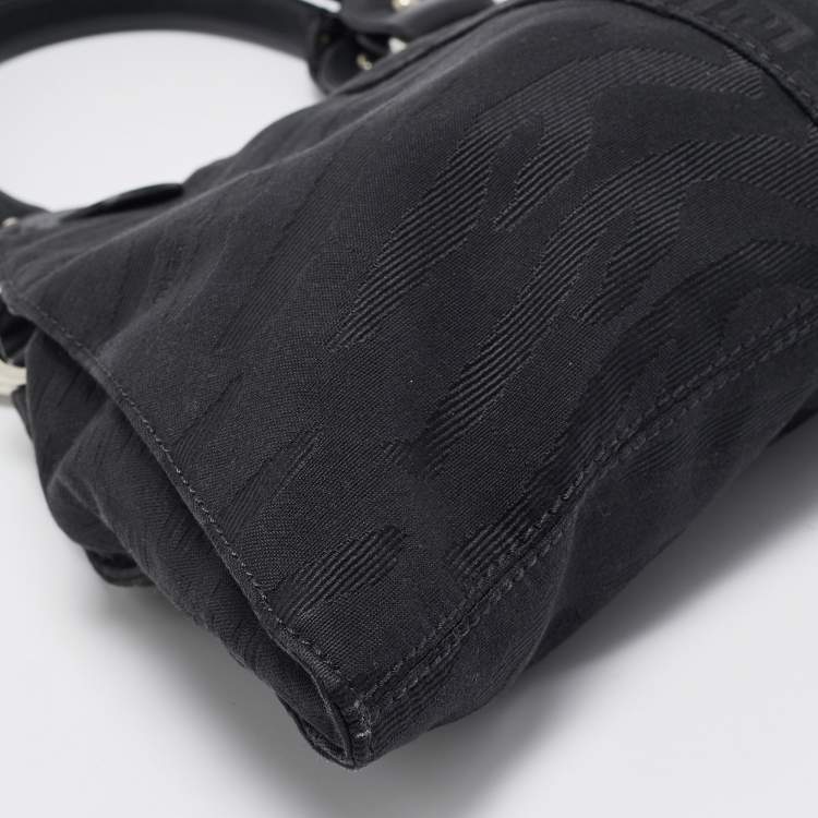Pre Owned Fendi Black Zuchinno Fabric and Leather Devil Trapezio Tote