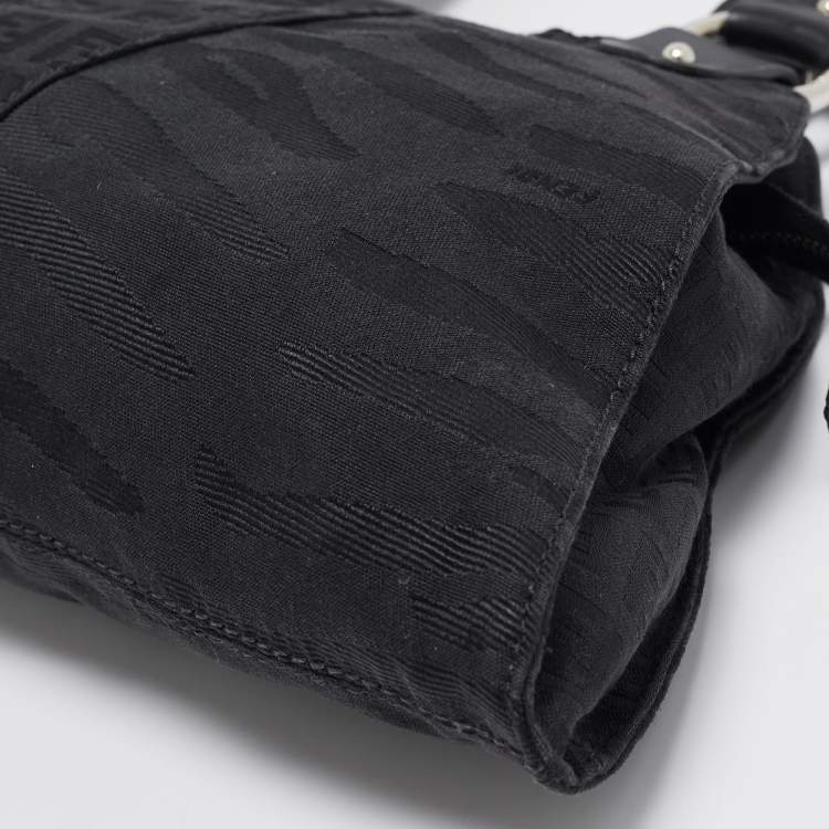 Pre Owned Fendi Black Zuchinno Fabric and Leather Devil Trapezio Tote