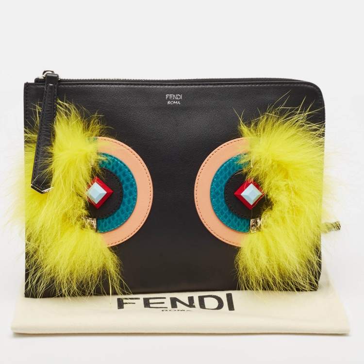 Pre Owned Fendi Multicolor Leather and Snakeskin Dolce Monster Clutch