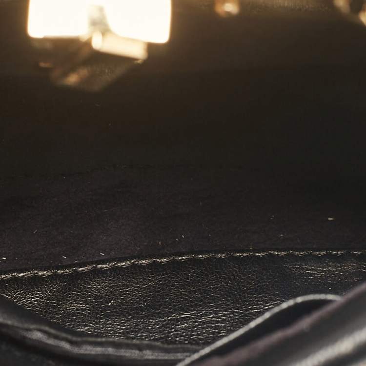 Pre Owned Fendi Black Leather Micro Peekaboo Crystals Crossbody Bag