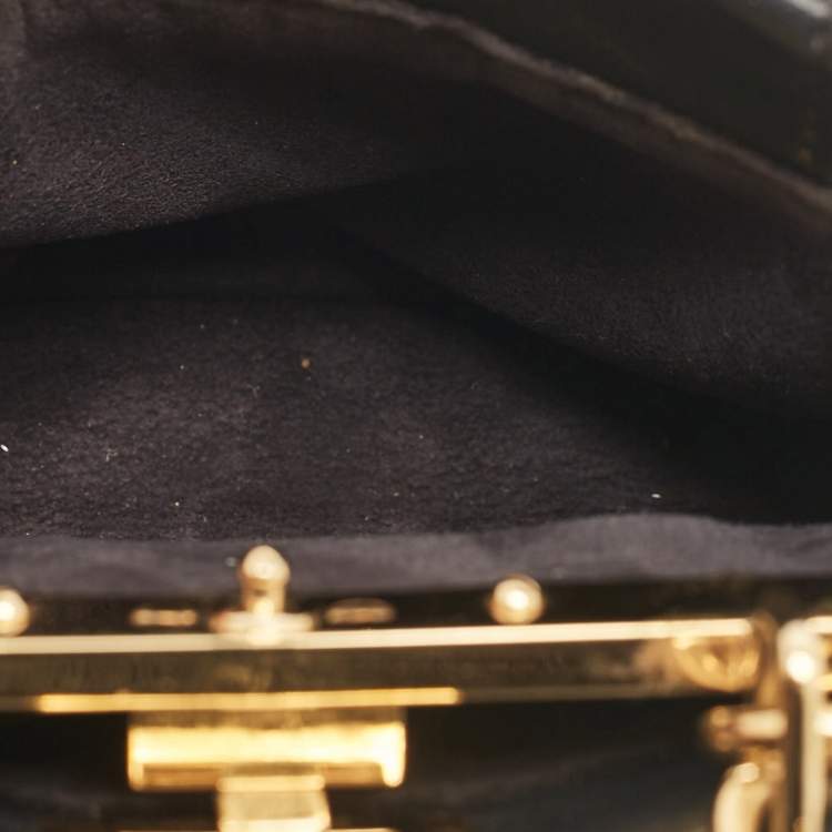 Pre Owned Fendi Black Leather Micro Peekaboo Crystals Crossbody Bag