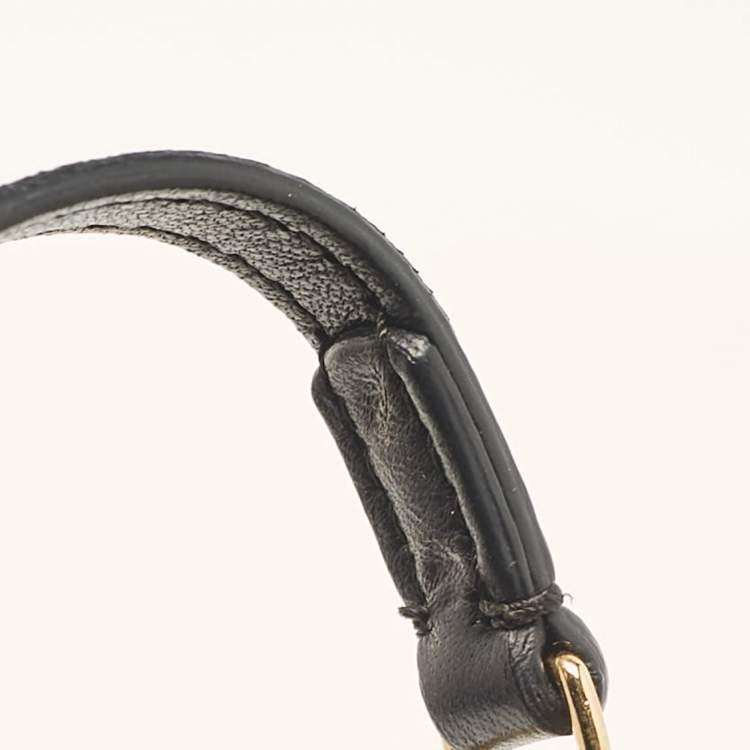 Pre Owned Fendi Black Leather Micro Peekaboo Crystals Crossbody Bag