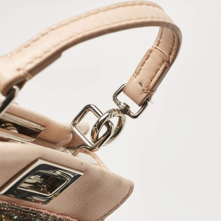 Pre Owned Fendi Beige Leather Micro Peekaboo Embellished Crossbody Bag