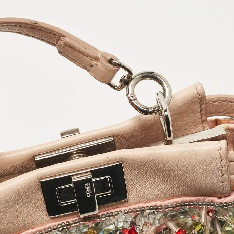 Pre Owned Fendi Beige Leather Micro Peekaboo Embellished Crossbody Bag