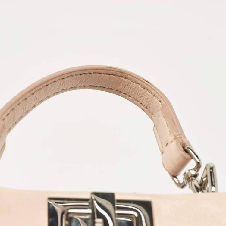 Pre Owned Fendi Beige Leather Micro Peekaboo Embellished Crossbody Bag