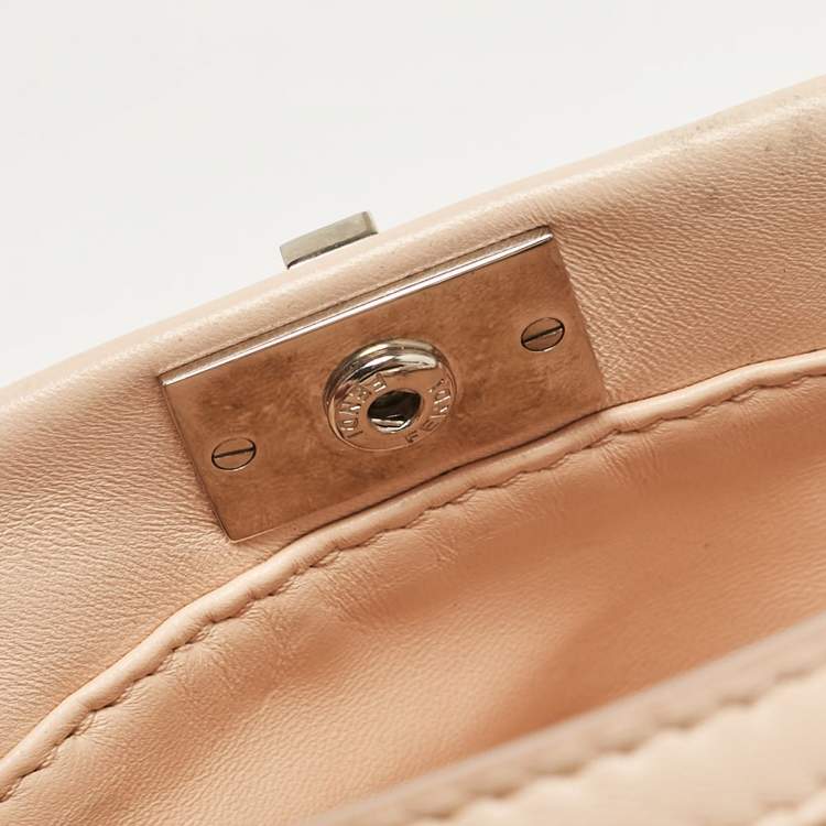 Pre Owned Fendi Beige Leather Micro Peekaboo Embellished Crossbody Bag