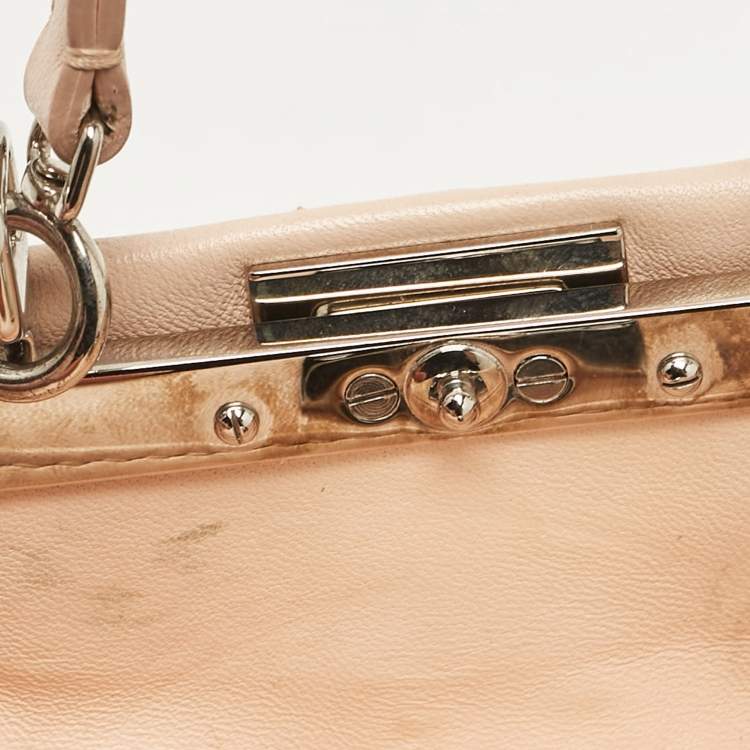 Pre Owned Fendi Beige Leather Micro Peekaboo Embellished Crossbody Bag