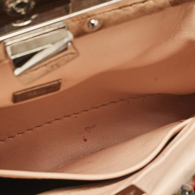Pre Owned Fendi Beige Leather Micro Peekaboo Embellished Crossbody Bag