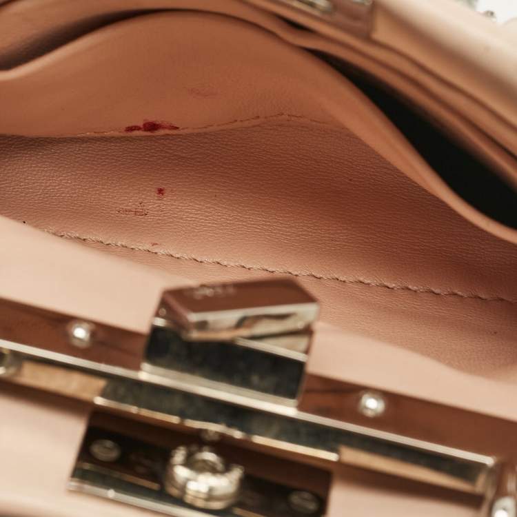 Pre Owned Fendi Beige Leather Micro Peekaboo Embellished Crossbody Bag