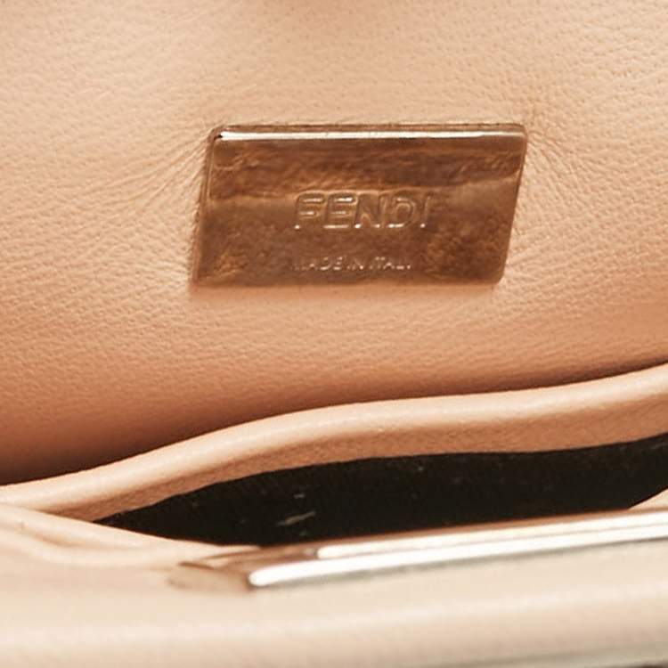 Pre Owned Fendi Beige Leather Micro Peekaboo Embellished Crossbody Bag