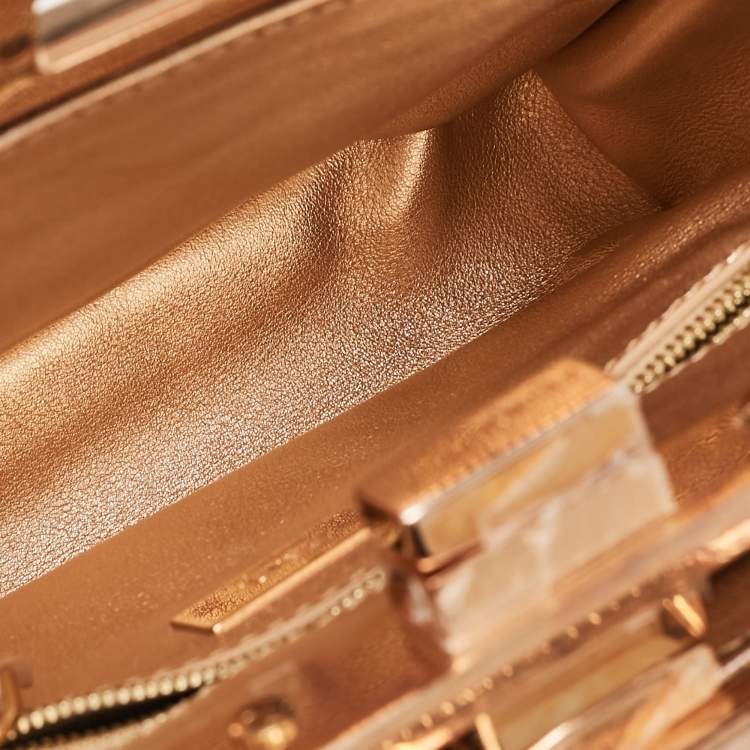 Pre Owned Fendi Rose Gold Lizard Patent Leather XS Iconic Peekaboo Top Handle Bag