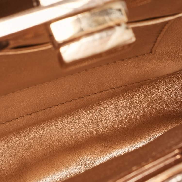Pre Owned Fendi Rose Gold Lizard Patent Leather XS Iconic Peekaboo Top Handle Bag