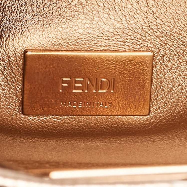 Pre Owned Fendi Rose Gold Lizard Patent Leather XS Iconic Peekaboo Top Handle Bag
