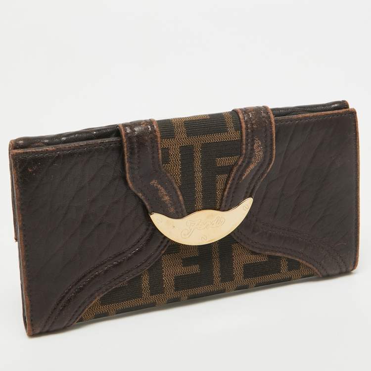Pre Owned Fendi Tobacco Zucca Canvas and Leather Spy Continental Wallet