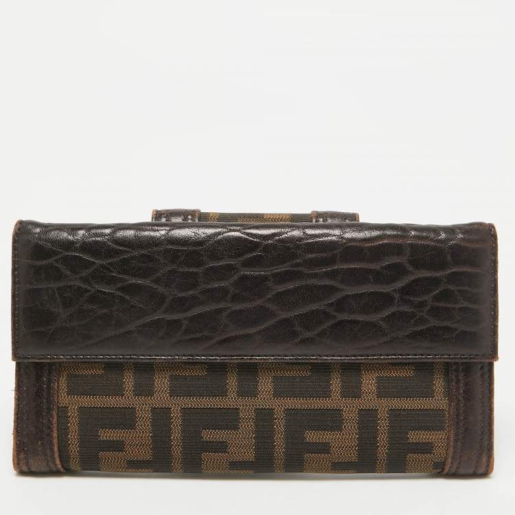 Pre Owned Fendi Tobacco Zucca Canvas and Leather Spy Continental Wallet