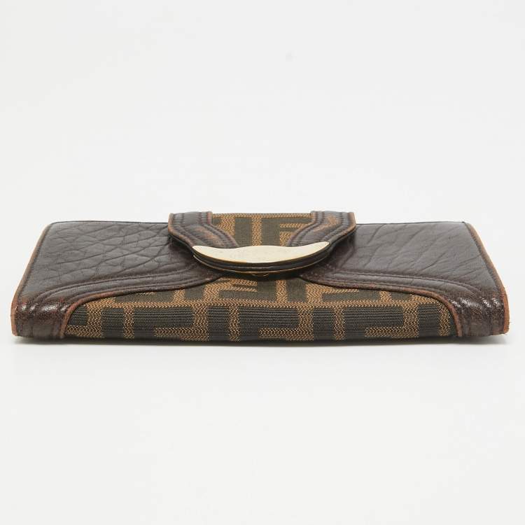 Pre Owned Fendi Tobacco Zucca Canvas and Leather Spy Continental Wallet
