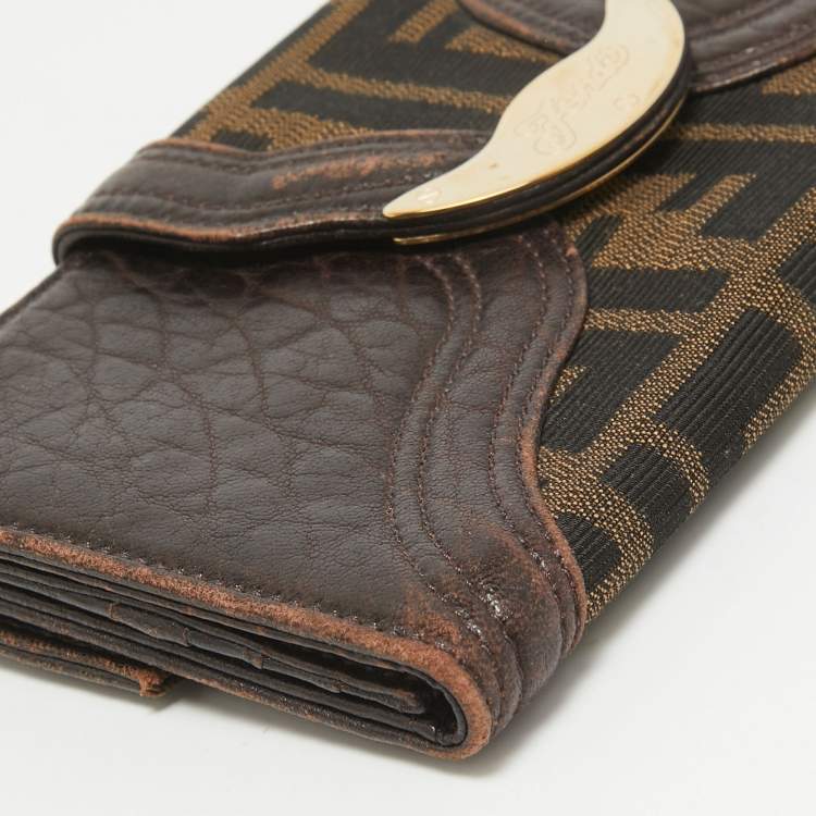 Pre Owned Fendi Tobacco Zucca Canvas and Leather Spy Continental Wallet