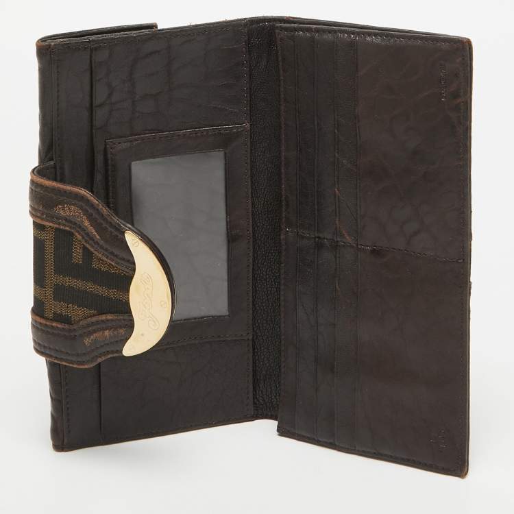 Pre Owned Fendi Tobacco Zucca Canvas and Leather Spy Continental Wallet