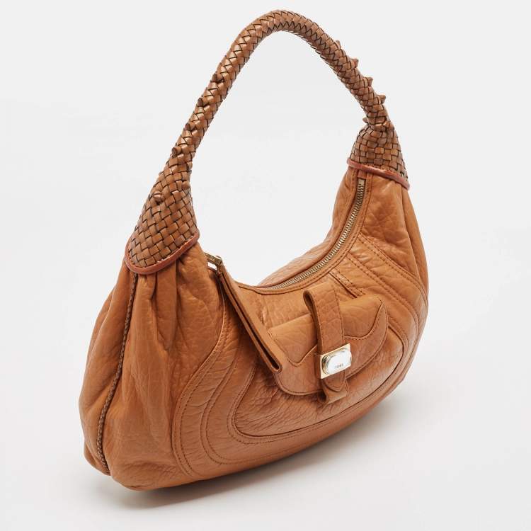 Pre Owned Fendi Brown Leather Spy Moro Hobo