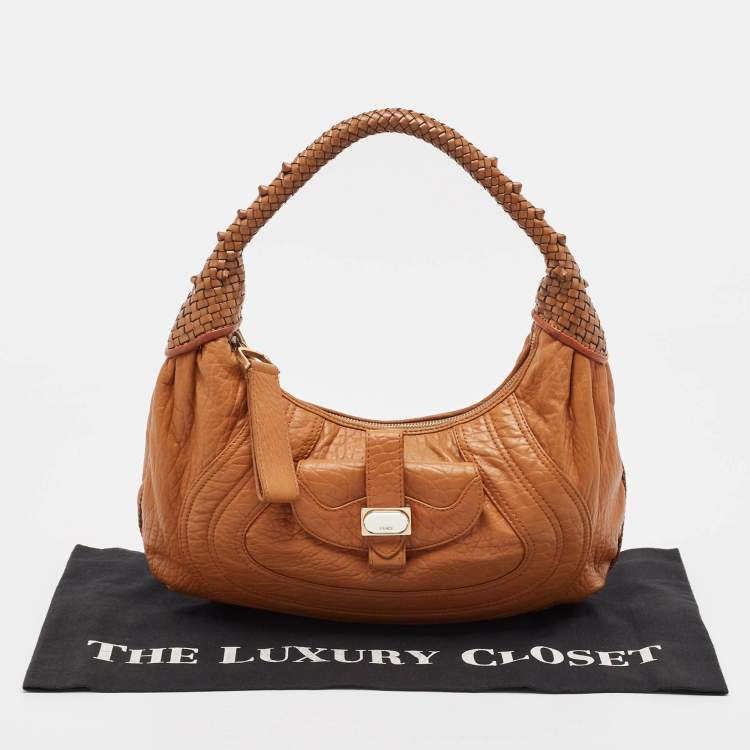 Pre Owned Fendi Brown Leather Spy Moro Hobo
