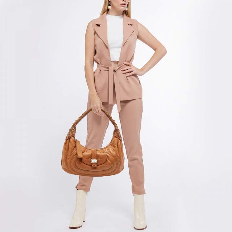 Pre Owned Fendi Brown Leather Spy Moro Hobo