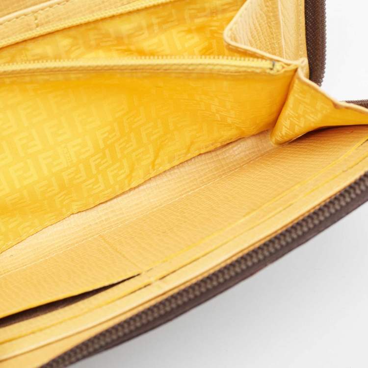 Pre Owned Fendi Tobacco Zucca Coated Canvas Zip Around Continental Wallet