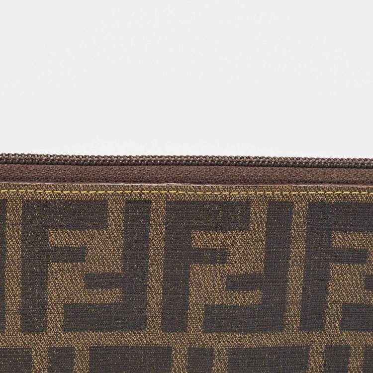 Pre Owned Fendi Tobacco Zucca Coated Canvas Zip Around Continental Wallet