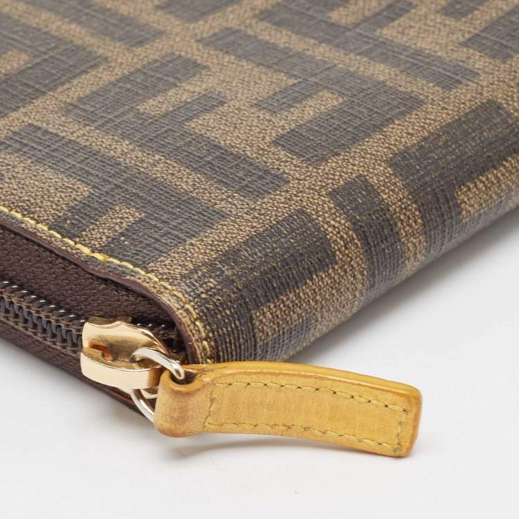 Pre Owned Fendi Tobacco Zucca Coated Canvas Zip Around Continental Wallet