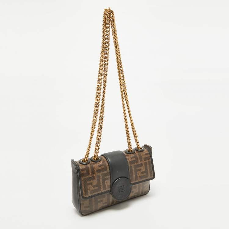 Pre Owned Fendi Black/Brown FF Coated Canvas Mini 1974 Shoulder Bag