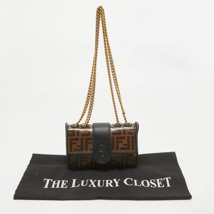 Pre Owned Fendi Black/Brown FF Coated Canvas Mini 1974 Shoulder Bag