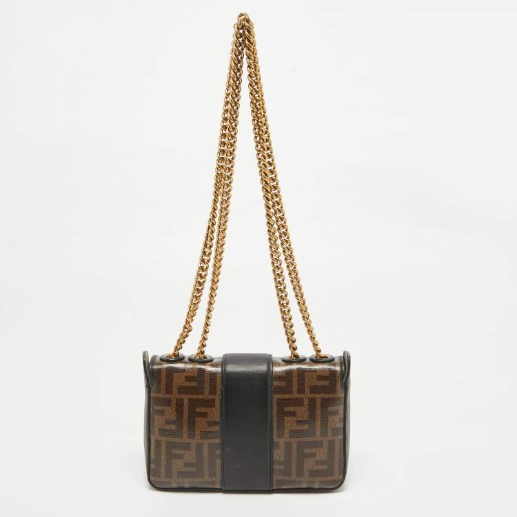 Pre Owned Fendi Black/Brown FF Coated Canvas Mini 1974 Shoulder Bag