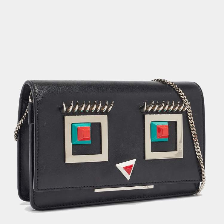 Pre Owned Fendi Black Leather Hypnoteyes Wallet On Chain