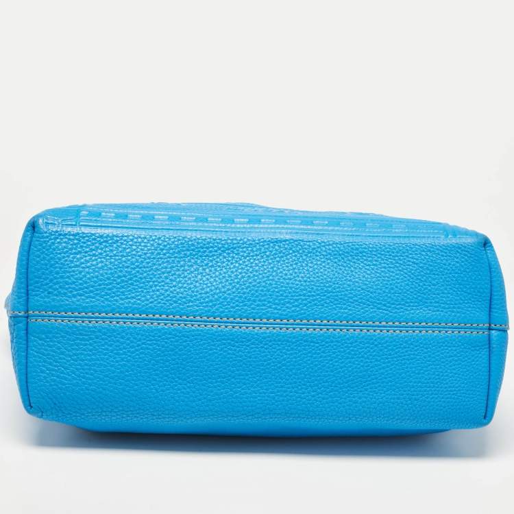 Pre Owned Fendi Blue Selleria Leather Roll Tote 