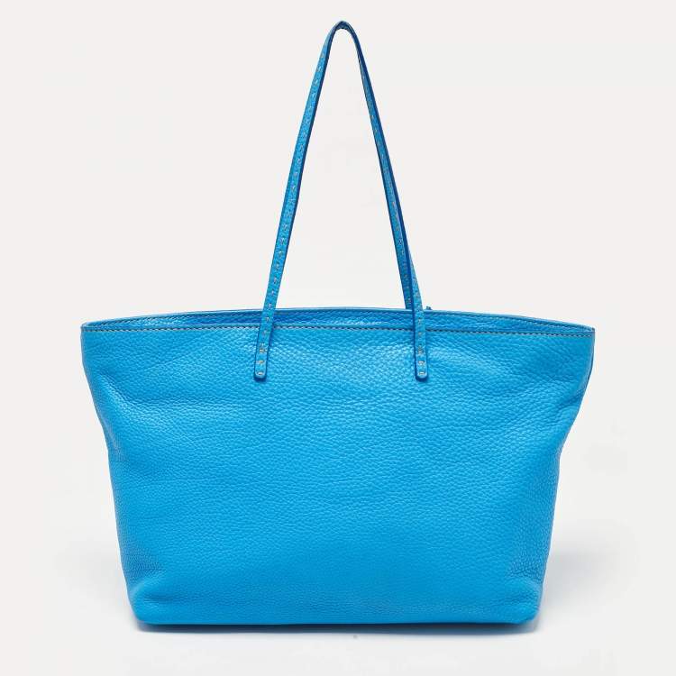 Pre Owned Fendi Blue Selleria Leather Roll Tote 