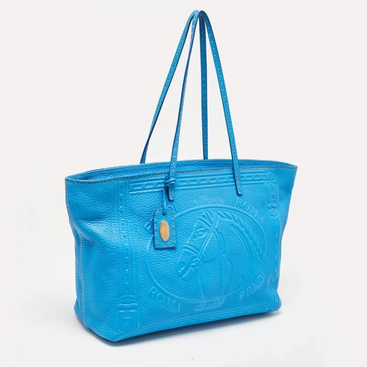 Pre Owned Fendi Blue Selleria Leather Roll Tote 