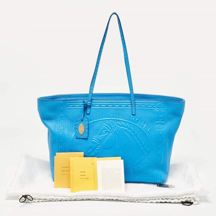 Pre Owned Fendi Blue Selleria Leather Roll Tote 
