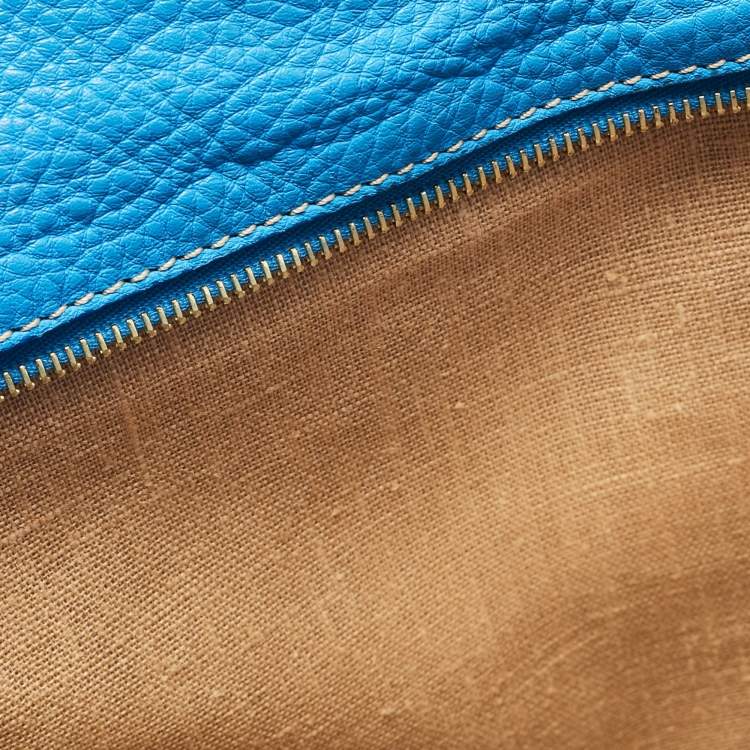 Pre Owned Fendi Blue Selleria Leather Roll Tote 
