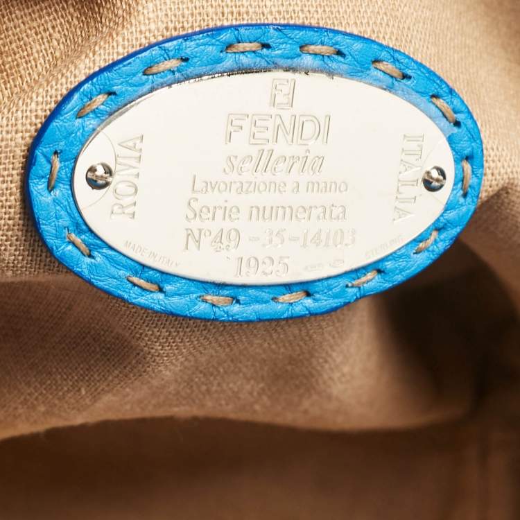 Pre Owned Fendi Blue Selleria Leather Roll Tote 