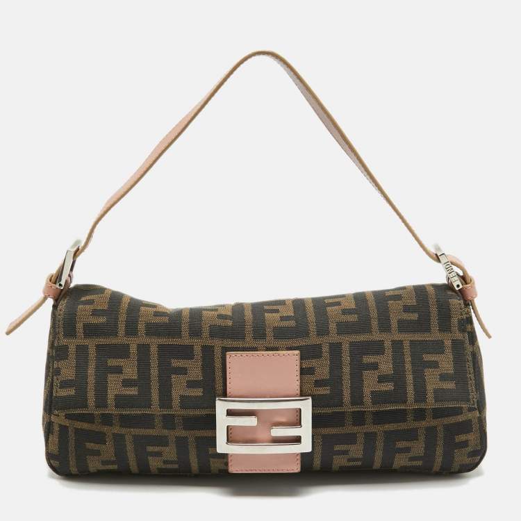 Pre Owned Fendi Old Rose/Tobacco Canvas Mama Forever Baguette Bag