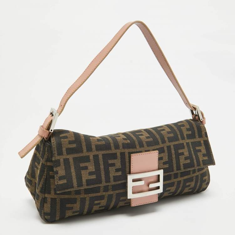 Pre Owned Fendi Old Rose/Tobacco Canvas Mama Forever Baguette Bag