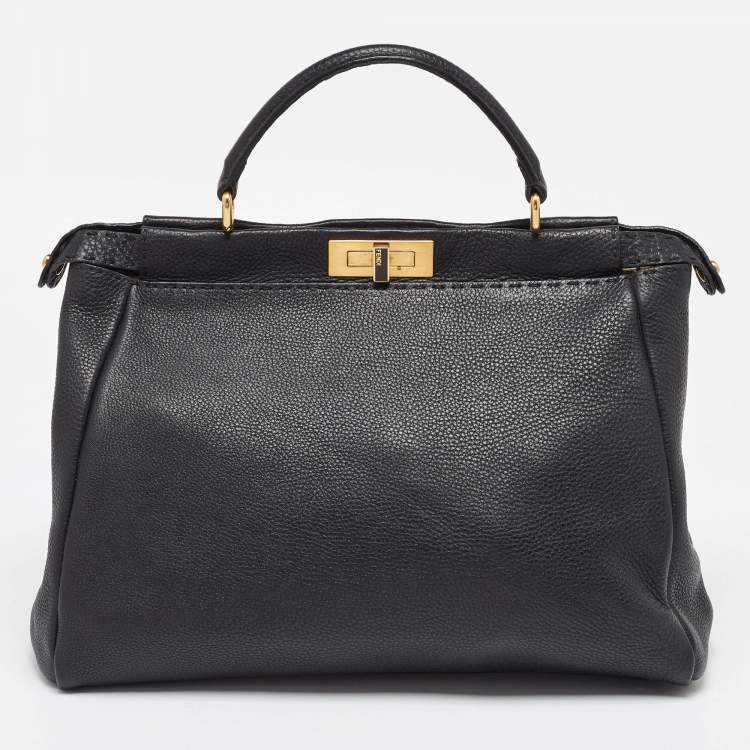 مملوكة مسبقًا Fendi Black Leather Large Selleria Peekaboo Top Handle Bag