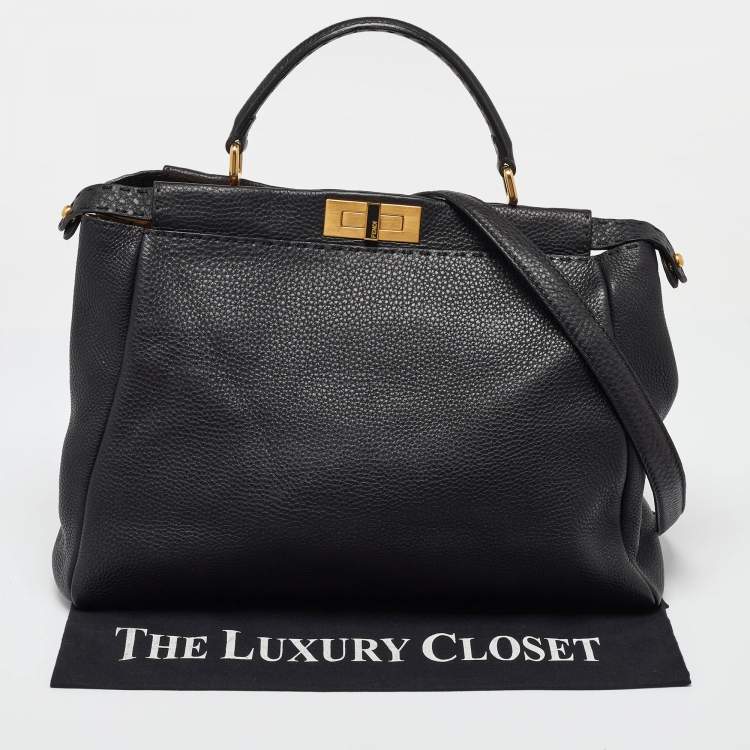مملوكة مسبقًا Fendi Black Leather Large Selleria Peekaboo Top Handle Bag