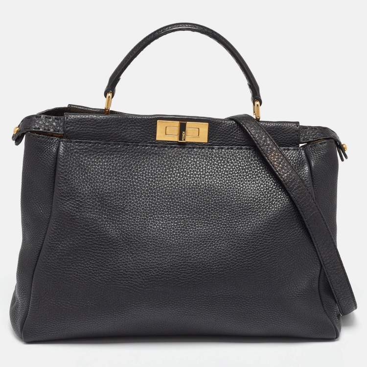 مملوكة مسبقًا Fendi Black Leather Large Selleria Peekaboo Top Handle Bag