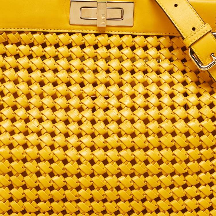 مملوكة مسبقًا Fendi Yellow Woven Leather Medium Peekaboo Top Handle Bag