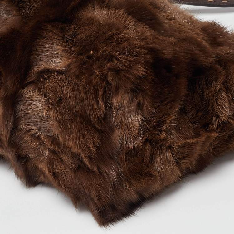 Pre Owned Fendi Brown Mink Fur and Leather Selleria Tote