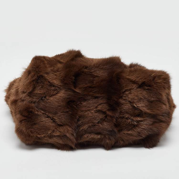 Pre Owned Fendi Brown Mink Fur and Leather Selleria Tote