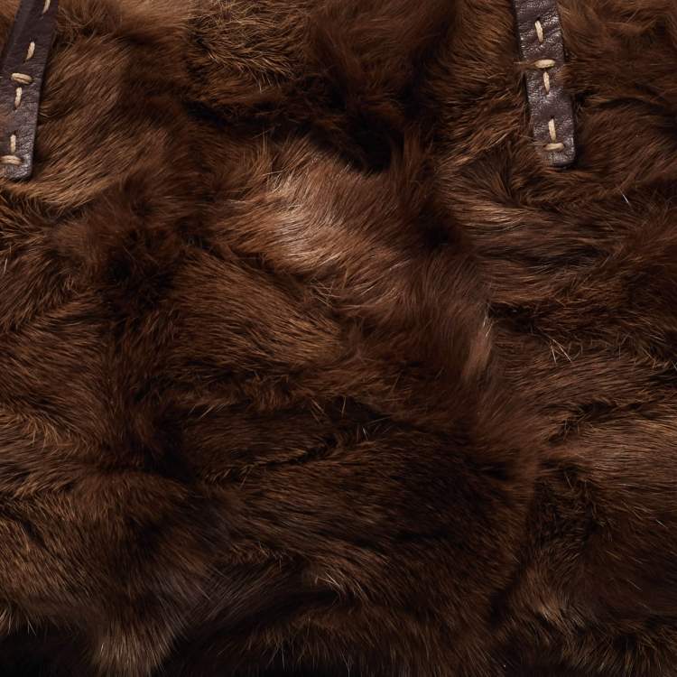 Pre Owned Fendi Brown Mink Fur and Leather Selleria Tote